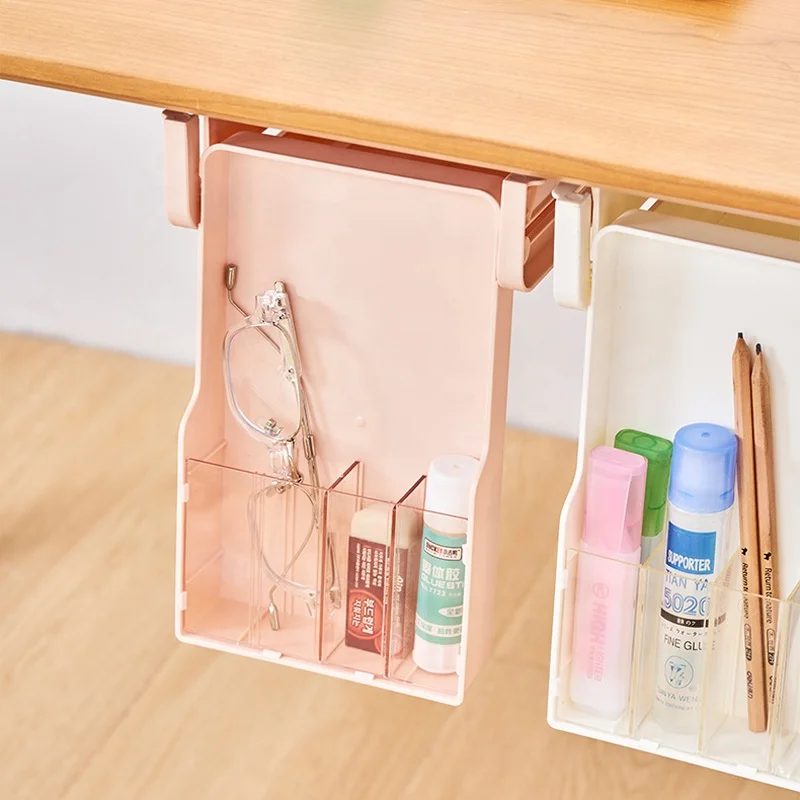 New Creative Self Stick Desk Underdesk Storage Box Hidden Drawer Stationary Sundry Plastic Tray Office Organizer