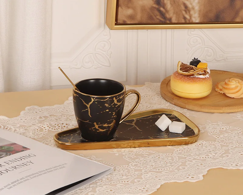 Porcelain cup and saucer with decal ceramic tea coffee cup set for home and gift