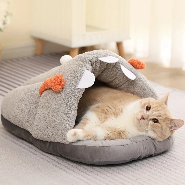 New Winter Slippers-Style Cartoon Monster Pet Bed, Playful Yurt Cat House, Comfortable and Warm Semi-Enclosed Pet Nest