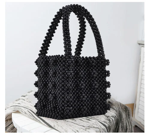 Wholesale Fashion Women Best Seller Pearl Beaded Mini Tote Black Girl Hand Bags