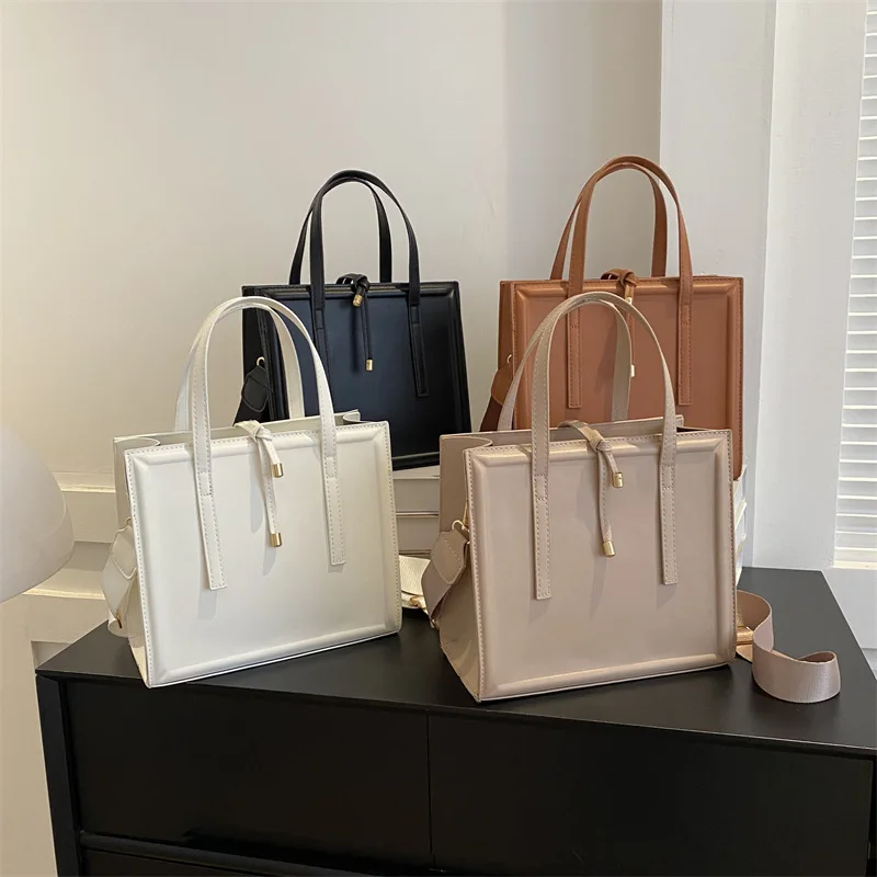 RU Ladies Fashion Designer Wide Strap Shoulder Bags Pu Leather Tote Bag Purses and Handbags