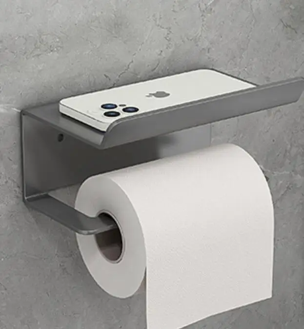 Toilet Paper Holder Bathroom Self-Adhesive No Drill Aluminum Tissue Rack With Bar and Shelf Roll Paper Phone Holder Rack