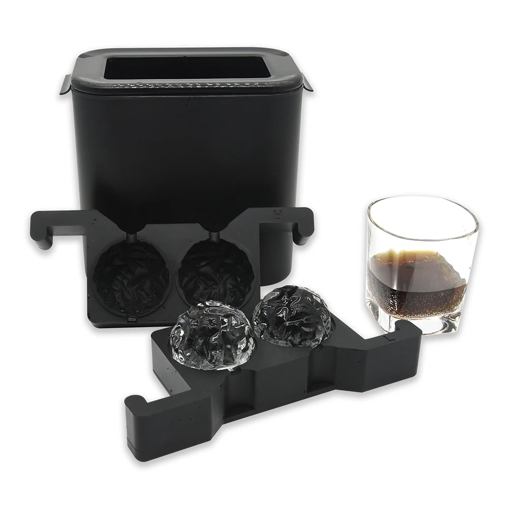 BHD Craft Big Sphere Wave Shape Ice Ball Mold 4 Cavity Whiskey Round Ice Ball Maker 100% Clear Ice Ball Maker with Plastic Case