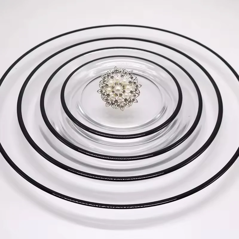 Wedding Decoration Clear Dinner Plates Crystal Round Restaurant Flat Dishes Under Plate Wholesale Black Rim Glass Charger Plates