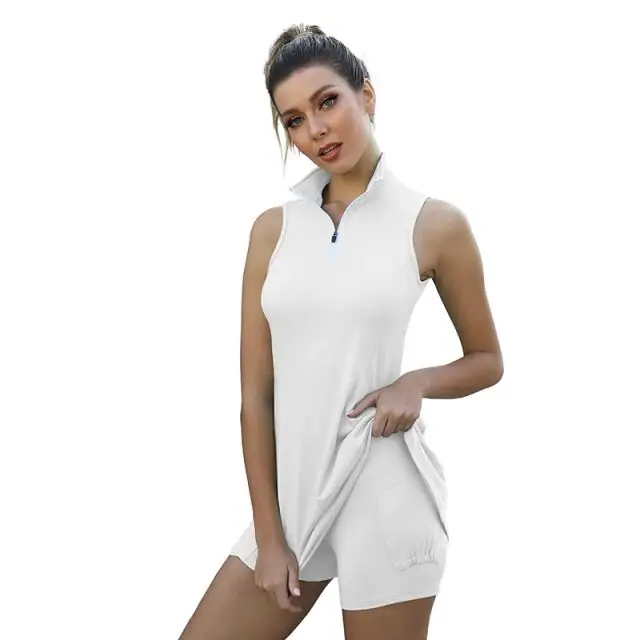 Women fitness gym sportswear tennis wear custom fabric logo printing tennis dress female sleeveless  training running dress suit