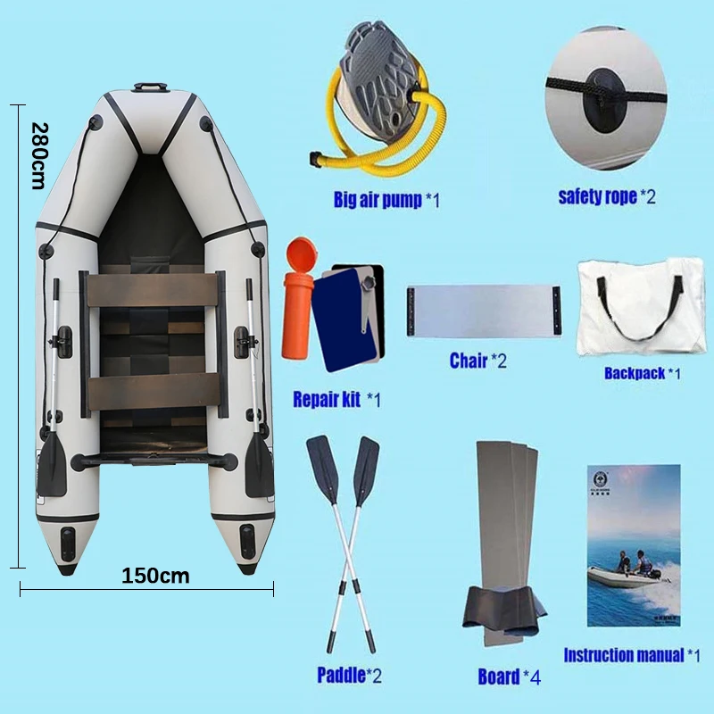Solar Marine 4 Person 9ft Inflatable Assault Boat Rescue Transom Sport Tender Kayak Raft Dinghy for Adults with Accessories
