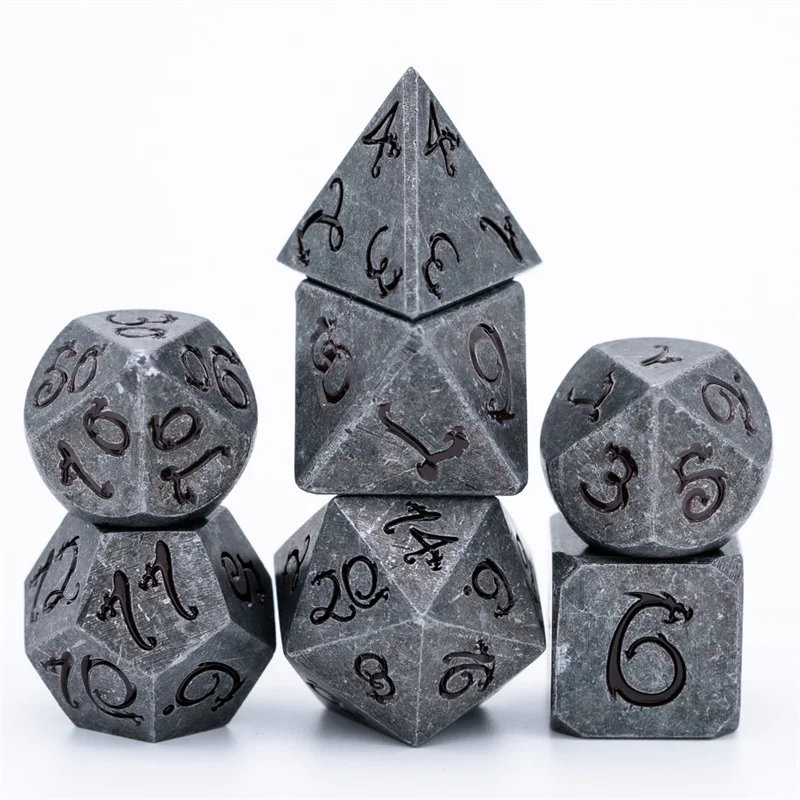 Udixi Custom D&D Old Dragon Font Metal 7PCS Polyhedral Dice Sets Dungeons and Dragons dice Metal Dragon