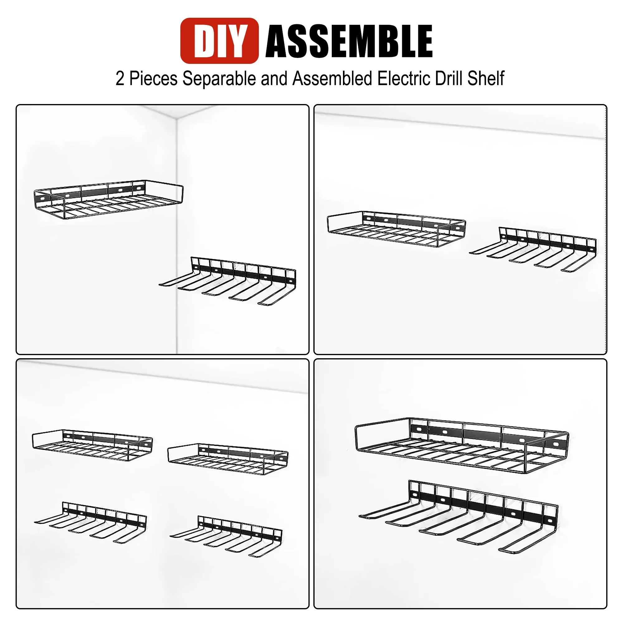 Power Tool Organizer Drill Holder Wall Mount Garage Tool Storage Rack for Heavy Duty Tool Shelf Black