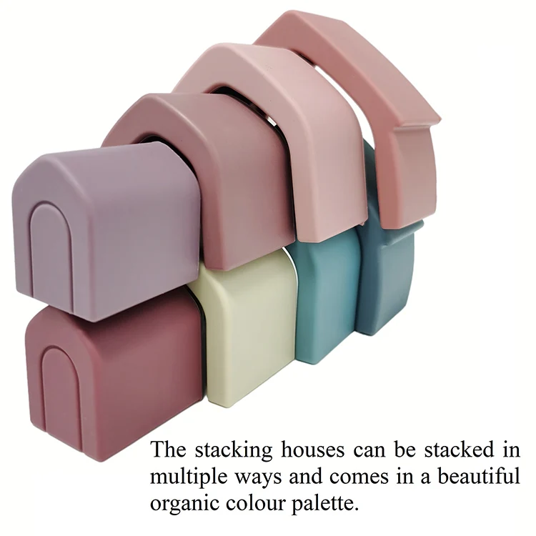 Kids Educational Silicone Nesting Stackable Building Blocks Baby Silicon Stacking House Toys Set