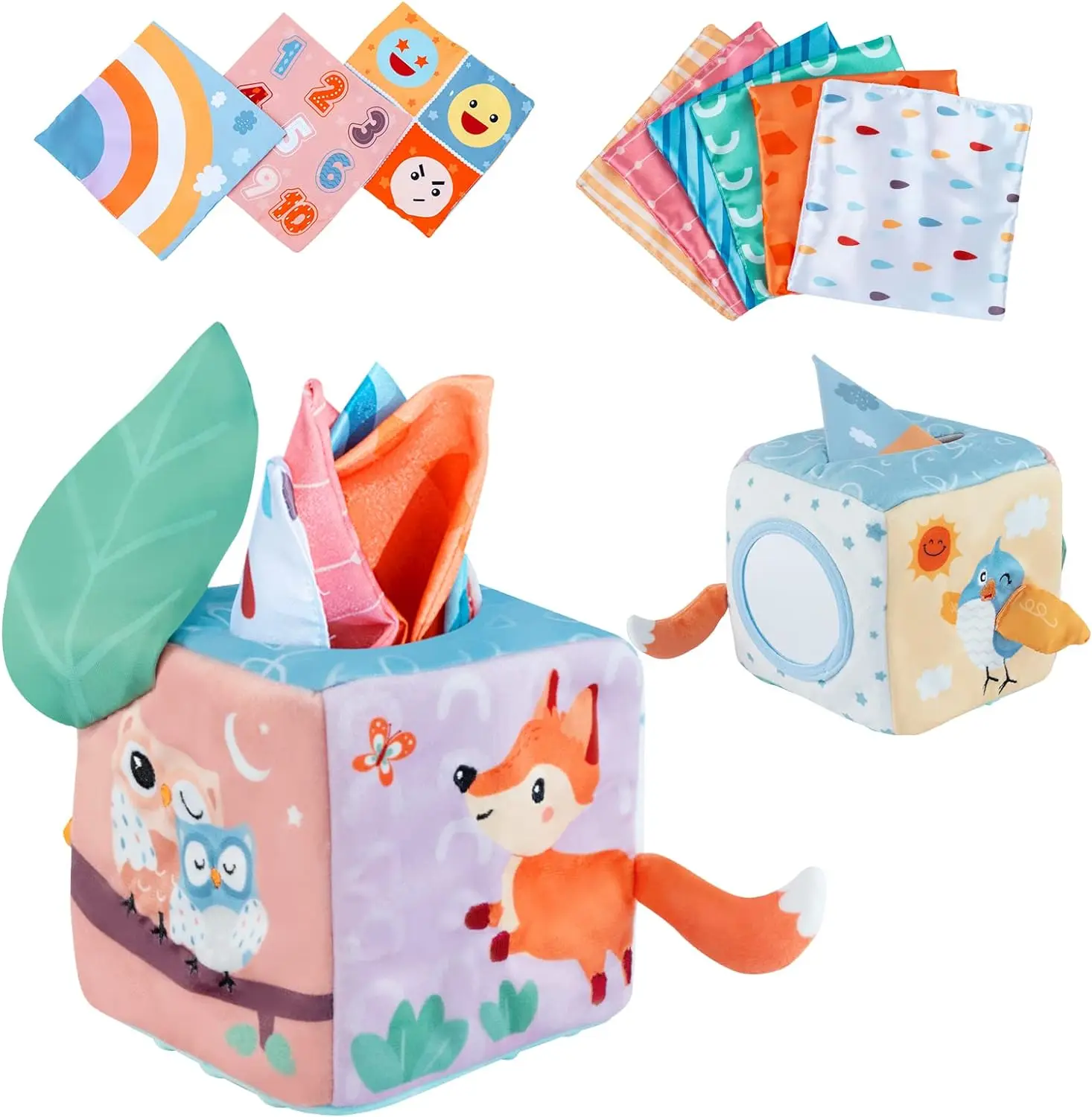 Wholesale Plush Baby Toy Tissue Box and Handkerchiefs Animal Alphabet Printing Early Education Baby Toy