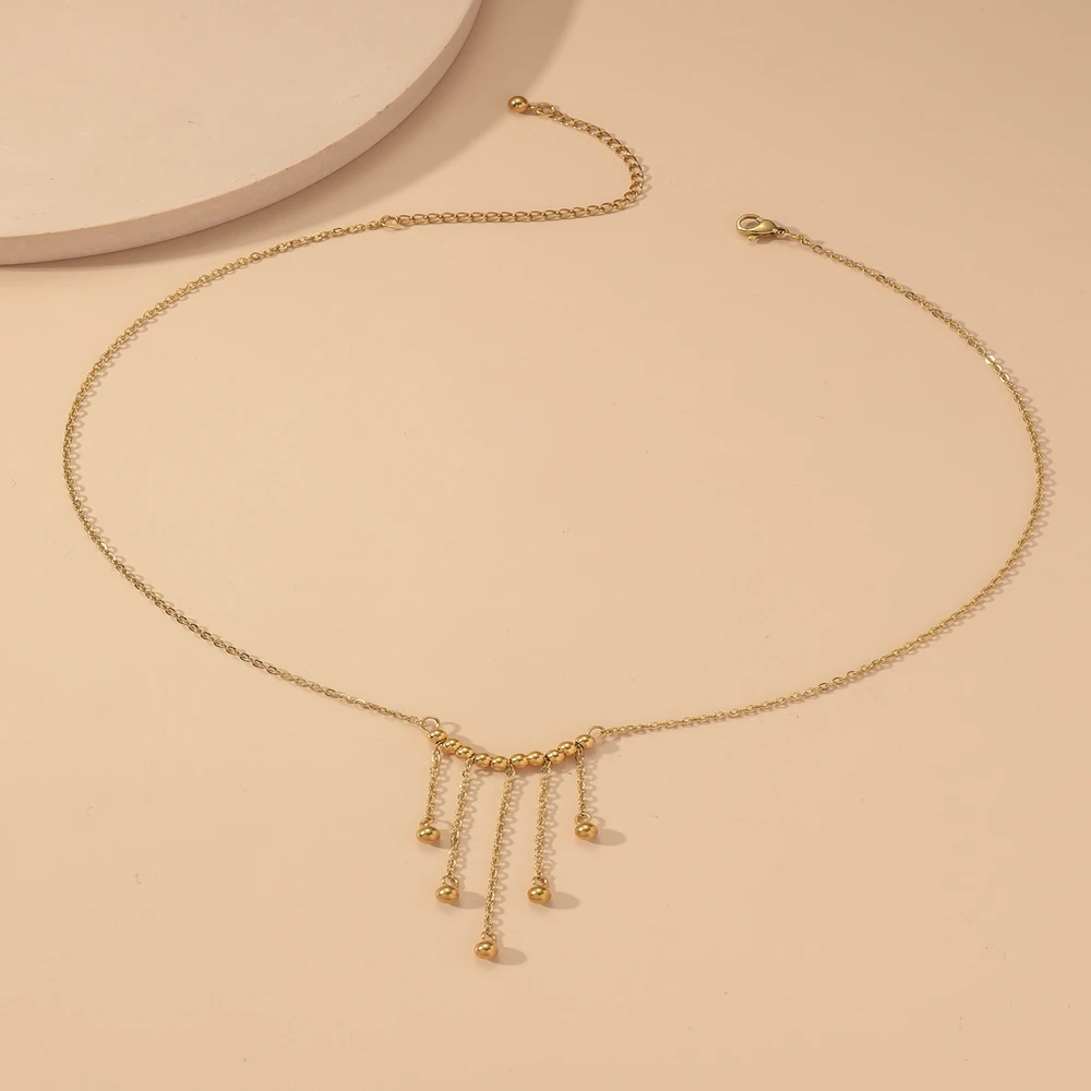 New Arrival Jewelry 18K PVD Gold Plated Bead Tassel Necklace Fashion Punk Stainless Steel Chain Choker Necklace For Women