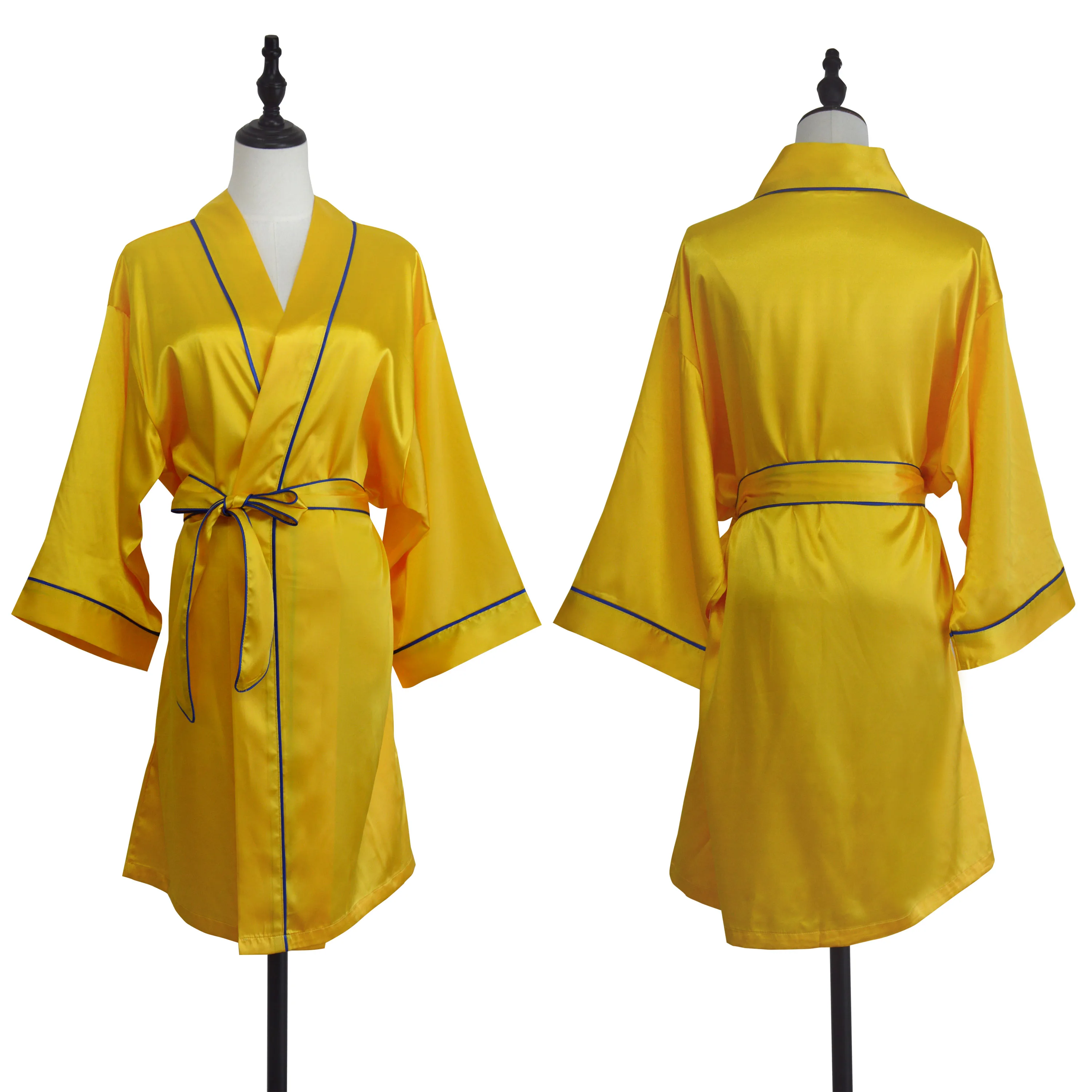 Hot Selling Women Piping Satin Robes Bridal Bathrobe Wedding Bridesmaid Fashionable Short Kimono Robe