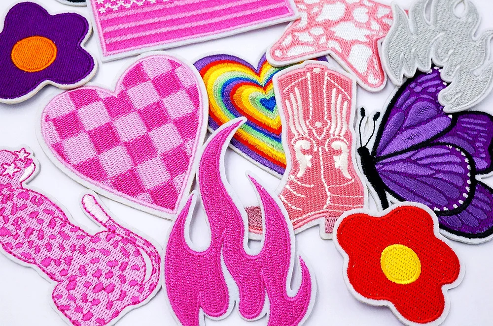 Pink Flame Boot Leopard Patches Cloth Embroidered Applique Sewing Clothes Apparel Decoration Patch Iron on Stickers