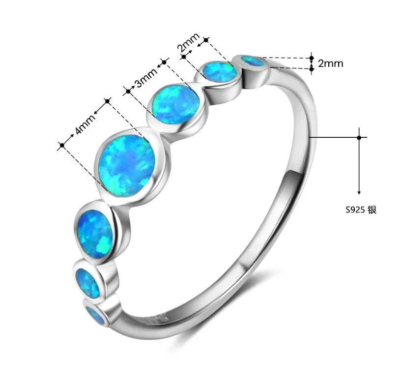 Stylish New Minimalist Joint Shape Blue Opal Ring Exquisite Engagement Fine Rings 925 Sterling Silver Bridal Jewelry
