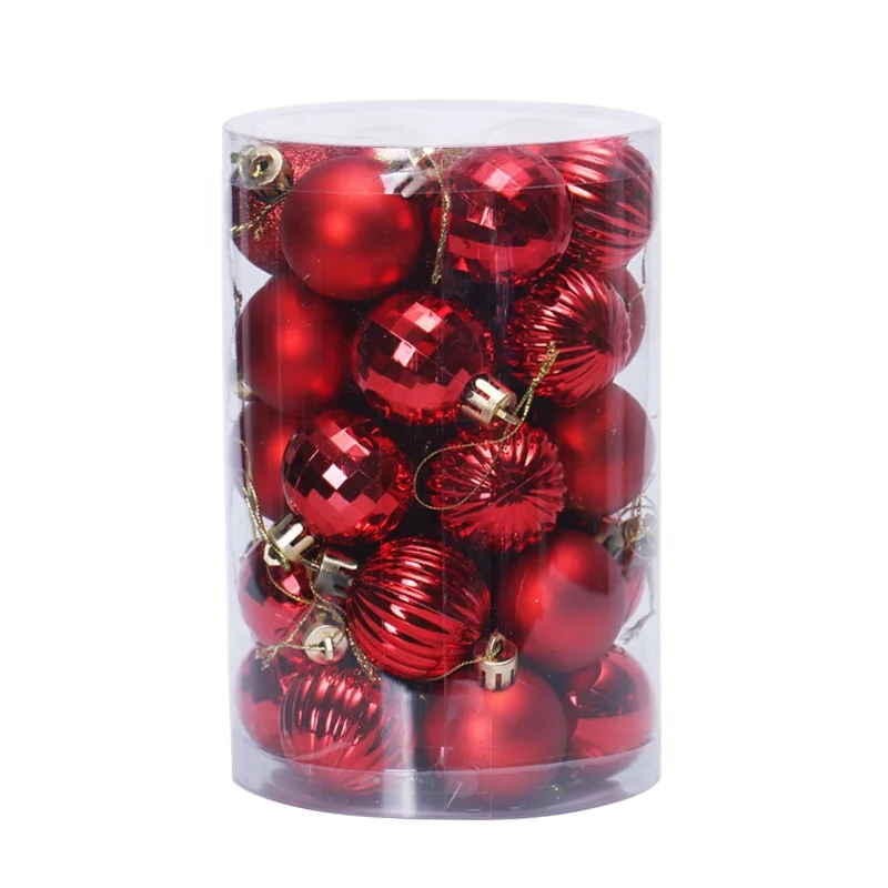 8cm/24pcs Plain blue Hanging Christmas Plastic Balls with shiny/matte/glitter balls for  Christmas Party
