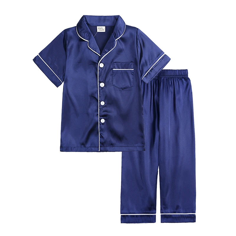 wholesale children sleepwear set summer silk plain night clothing satin pajamas for kids