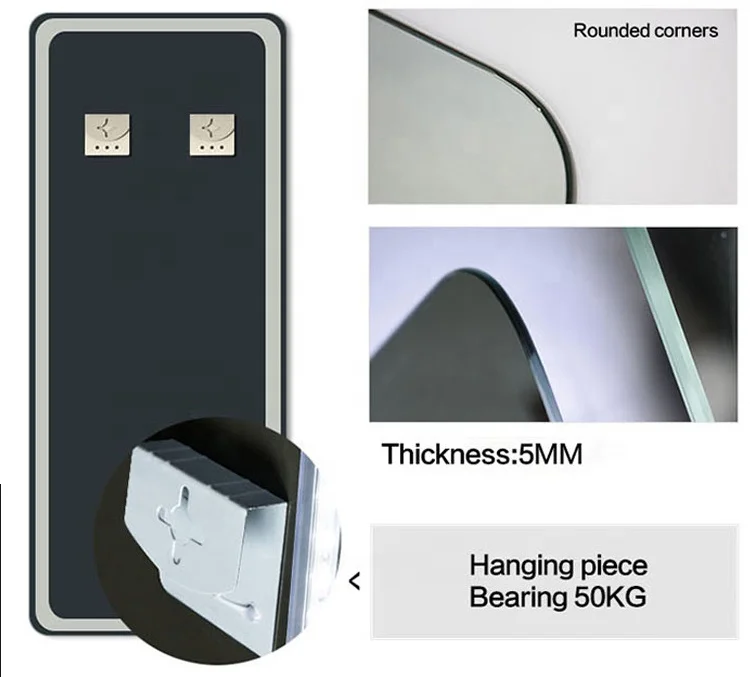 Hot sale frameless full length led lighted illuminated bathroom smart dressing mirror