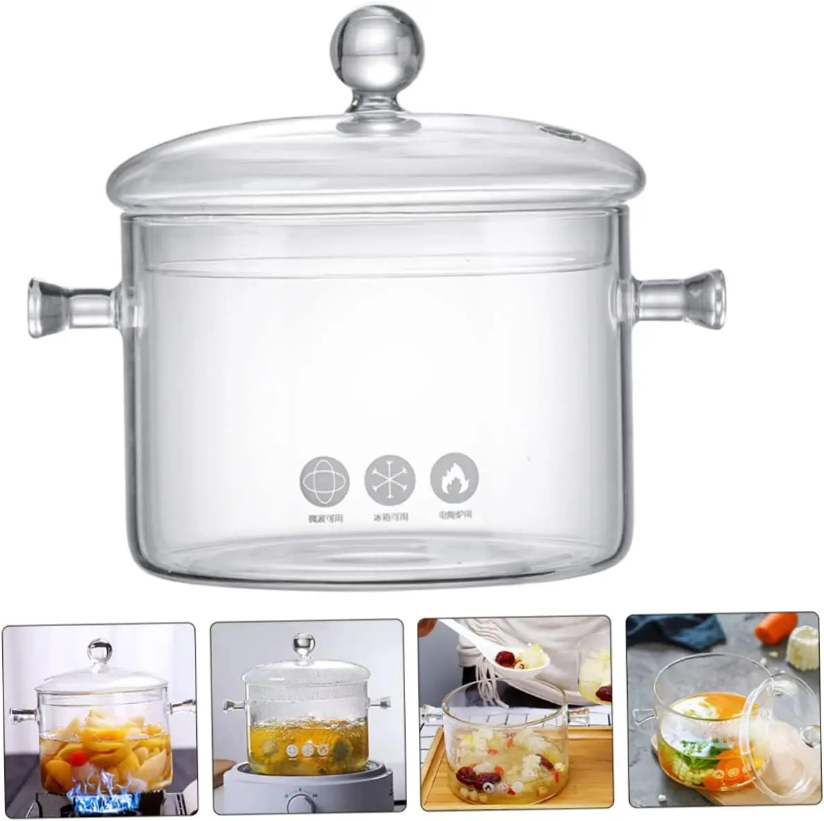 Heat Resistant Thickening Glass Borosilicate Glass Cooking Pot with Cover Soup Pot