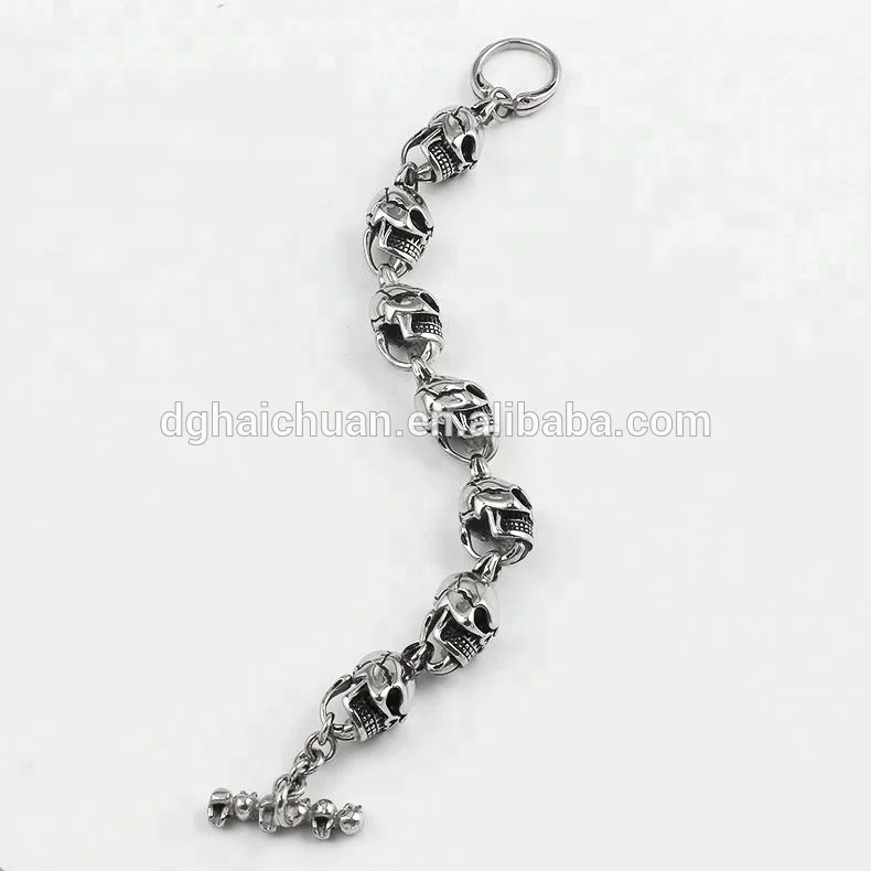 Stainless Steel gold Color High polished Large Heavy Bike Chain Skull Bracelet For Men