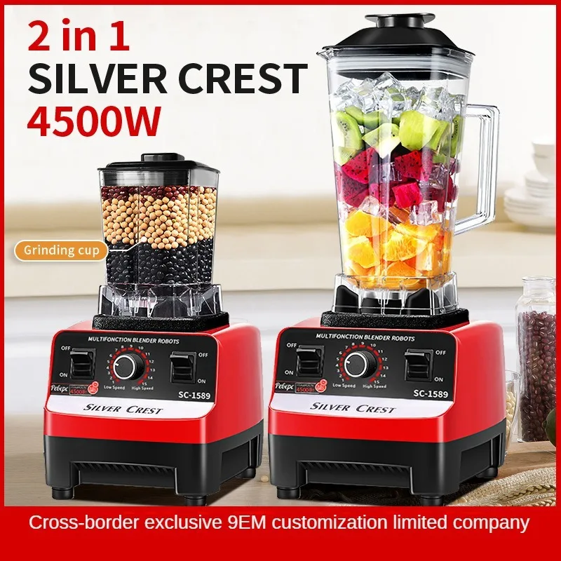 Hot Selling 4500W Silver Crest Commercial Electric Juicer 2-in-1 Heavy Duty Commercial Kitchen Mixer Blender Fresh Fruit Juice