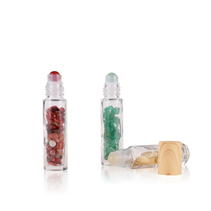 10ml Oil Roller Bottle with Crystals Stone and Ball Concolorous Essential Oil Lip Oil Glass Crystal Roll on Perfume Bottles