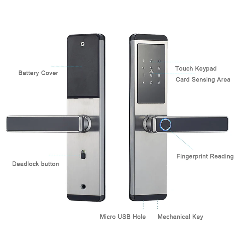 Water-repellent High Quality Passcode Keypad Intelligent Biometric Finger Print IC Card Smart Door Lock