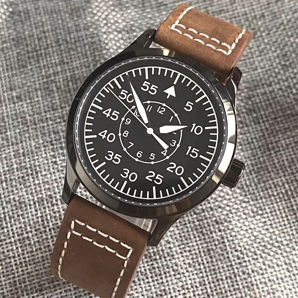 Oem CORGEUT Sport Black Steel Automatic Watch for Men MIYOTA 8215 Movement Pilot Wristwatch Custom Logo Wholesale Leather Band