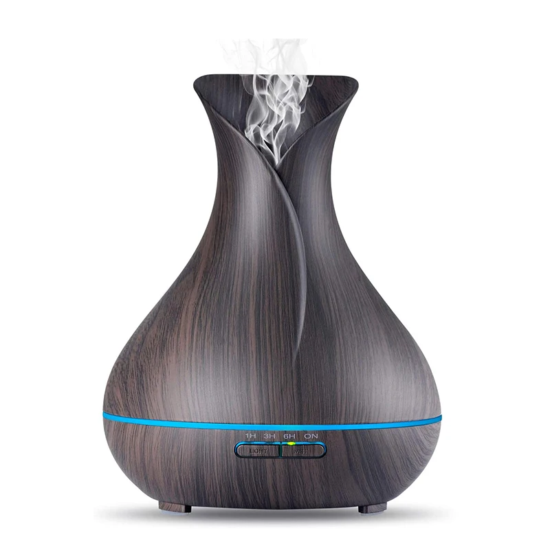 400Ml Wood Grain Diffuser 7 Color Led Light Flower Aroma Therapy Essential Oil Diffuser Home Nodic Vase Model Air Humidifier