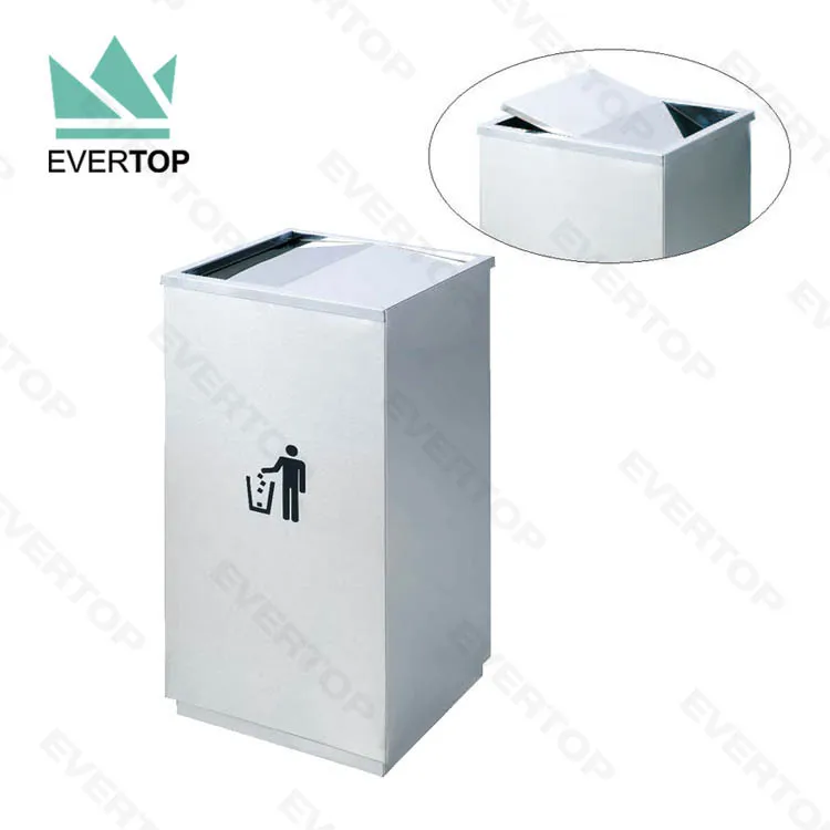 DB-34G Swivel Lid Square Trash Can Bin, Swivel Top Stainless Steel Square Trash Can Swing Turn Top Square Trash Bin Trashcan