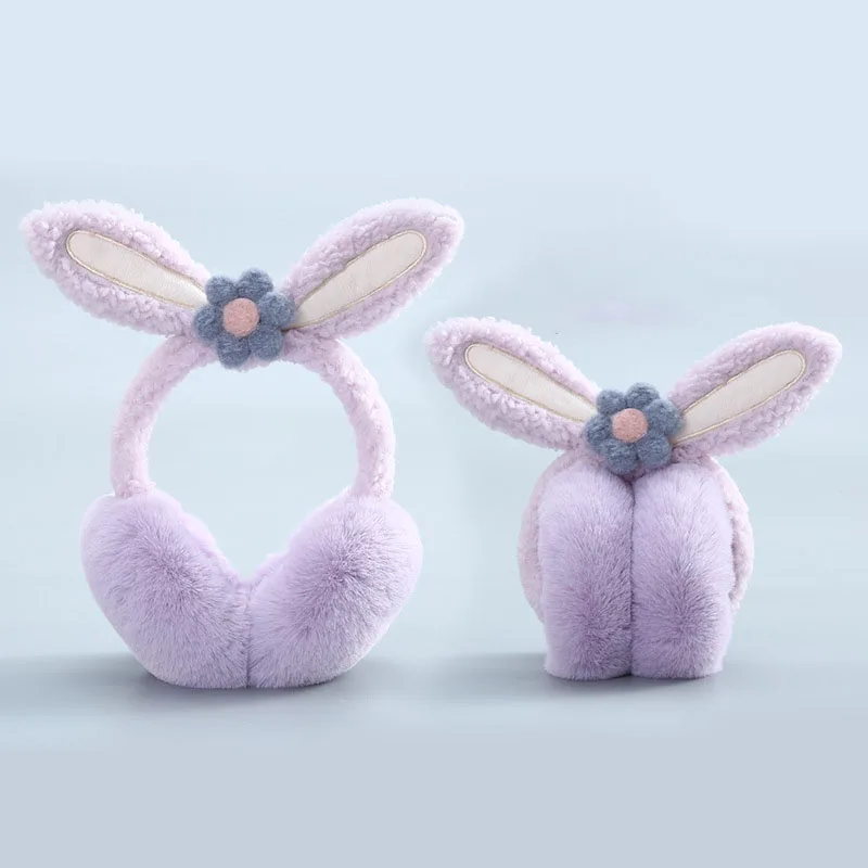 Rabbit Ear Design Faux Fur ear muffin High Quality Winter Outing Bunny Ear Cover Foldable Fur Earmuffs