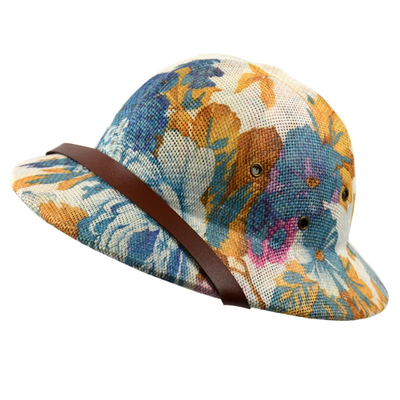 JAKIJAYI wholesale  Customized summer colorful Unisex Outdoor Paper Straw Pith helmet outdoor Safari straw hats for men