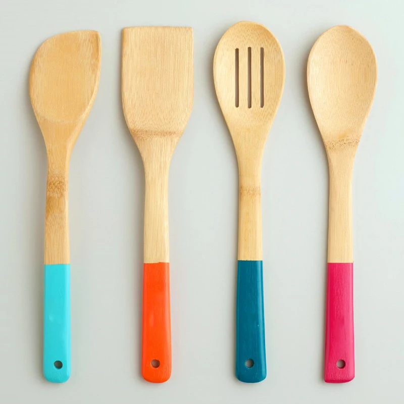 Natural Bamboo Kitchen Cooking Utensils Wholesale 6 Piece Tools Spoon Fork Spatula Set