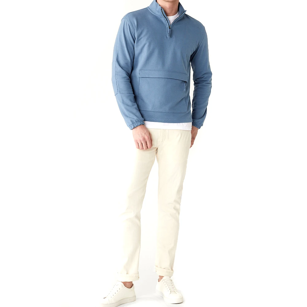 100% Cotton Long Sleeve Men Blank Sweater Half Zip Cotton Street Funnel Neck Boys Autumn Comfy Sweatshirt