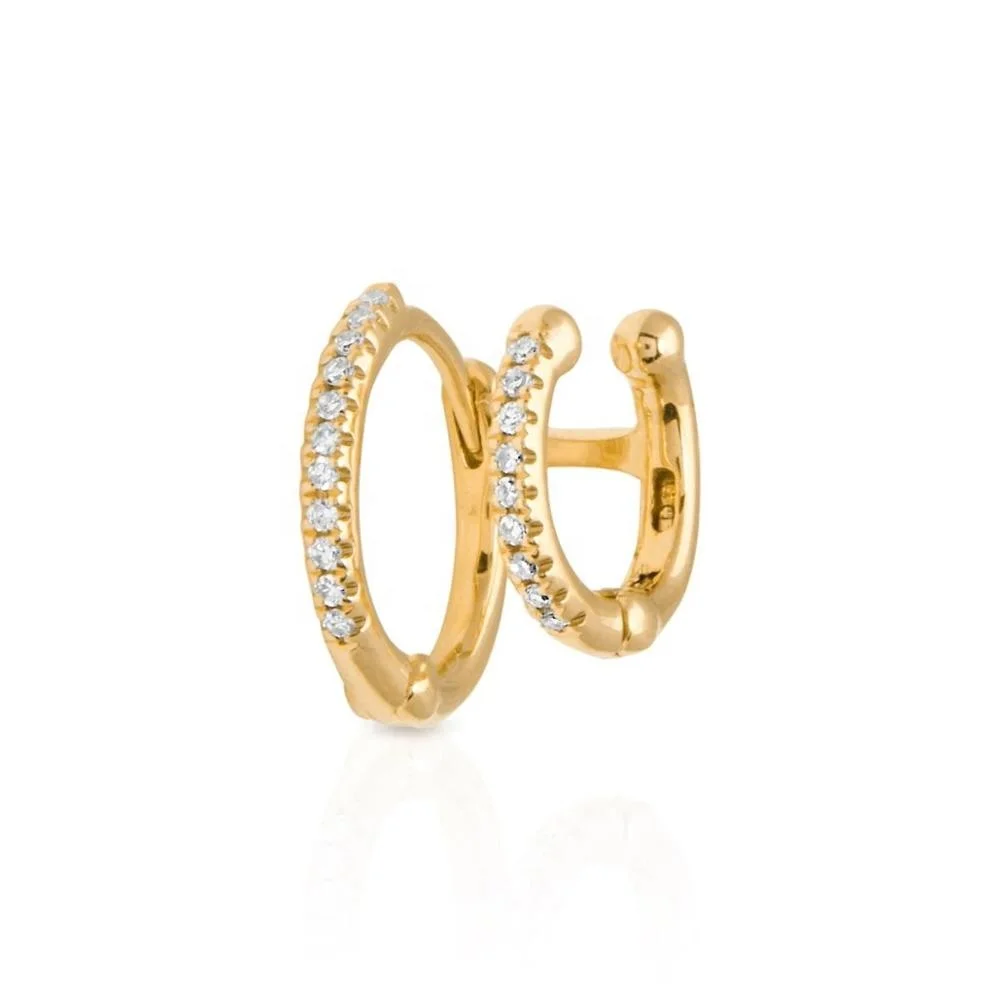 2023 new gold plated 100% 925 sterling silver geometric Cz Double circle hoop huggie earring minimal women jewelry