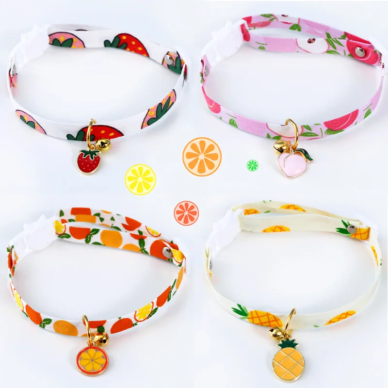 Pet fruit bell adjustable safety buckle pineapple strawberry trade collar cat and dog accessories choker
