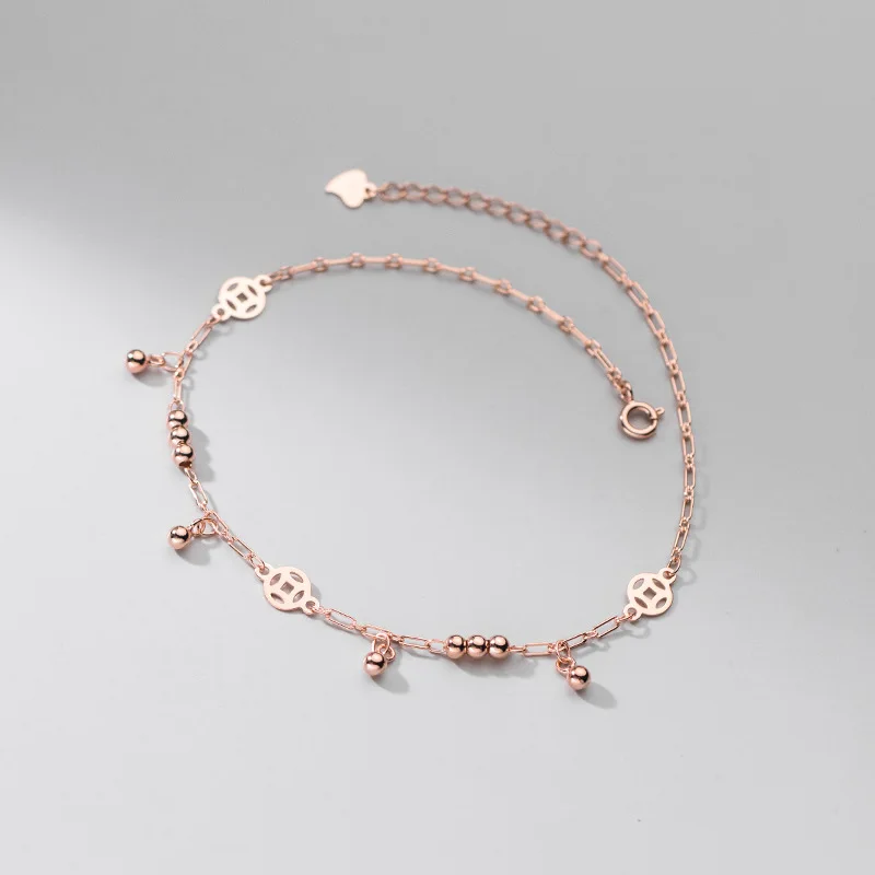 Bijoux Wholesale Hollow Coin Glossy Beads Anklets For Women 925 Sterling Silver Fine