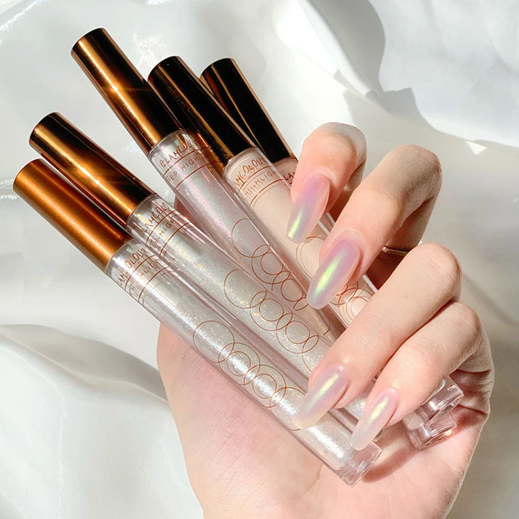 5 Colors Glitter Pigment Lip Gloss Private Label Liquid Face Highlighter Body Shimmer Concealer