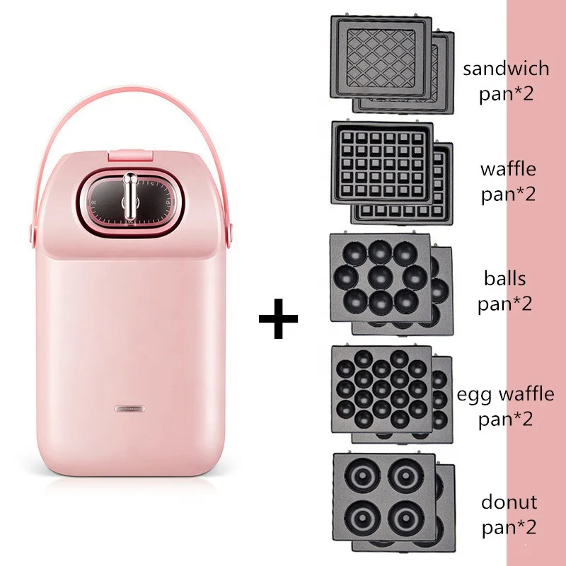 3 в 1, антипригарная розовая вафельная машина для приготовления сэндвичей