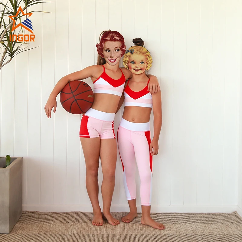 Custom Kids Adjustable V Neck Pink Sports Bra Fitness Yoga Wear For Kids Girls Activewear Stretchy Yoga Pants Leggings Set