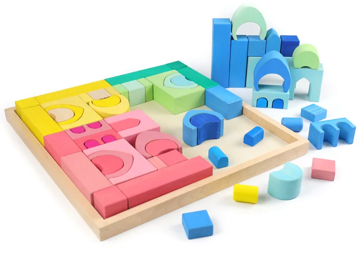 Large Stepped Pyramid Wooden Math Blocks Towering Buildings, and landscapes with these brightly colored wooden blocks