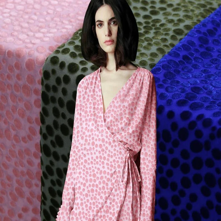 Custom design burnout and printing silk rayon velvet fabric