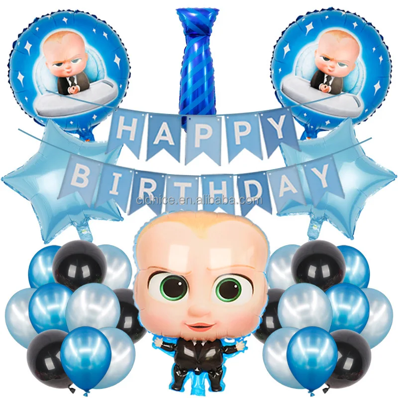 Nice Blue Birthday Banner Crown Boss Balloons Diaper Baby Bottle Garland Bday Bow Tie Cake Toppers Baby Boy Boss Party Decor