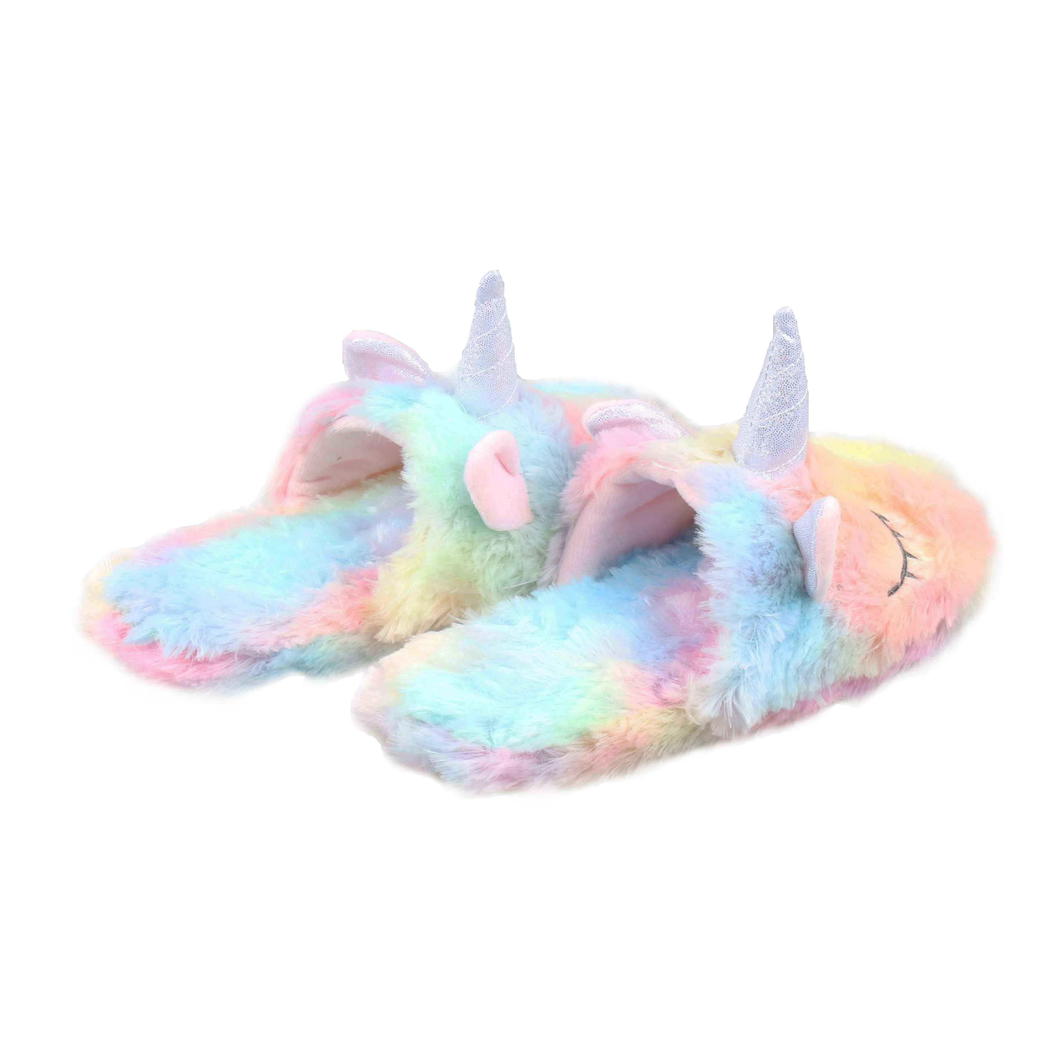 Factory plush custom animal rainbow unicorn slipper