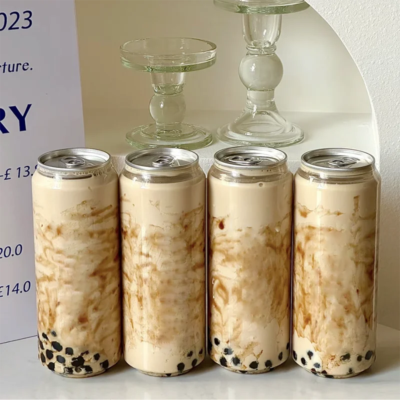 OEM Disposable 330ml 500ml 650ml Pull-Ring Plastic PET Bottles Jar Transparent PET Food Grade Plastic Beverage Cans With Lids