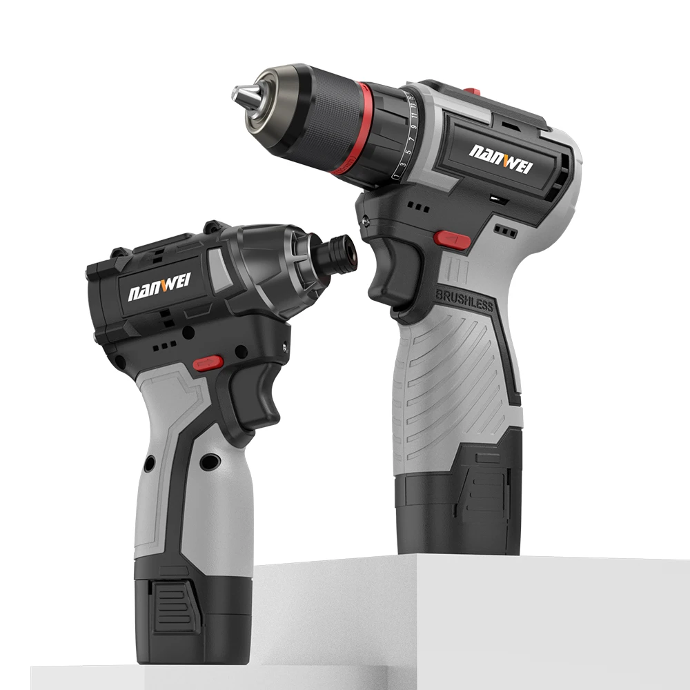 NANWEI hot-selling 2pcs 16.8v power tool combination impact drill and electric screwdriver set