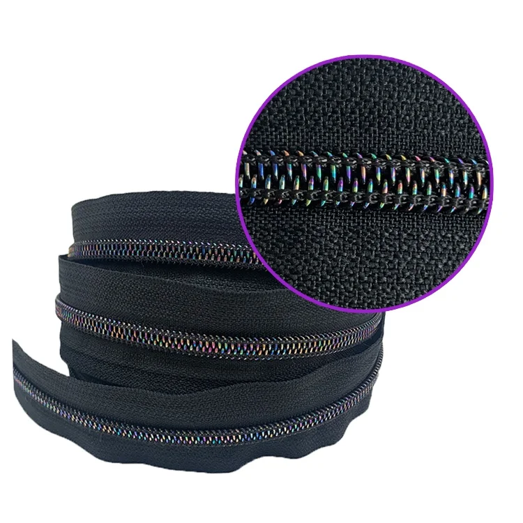 2022 new style factory direct sales black rainbow iridescent nylon teeth fancy jacket bag customized plastic zipper