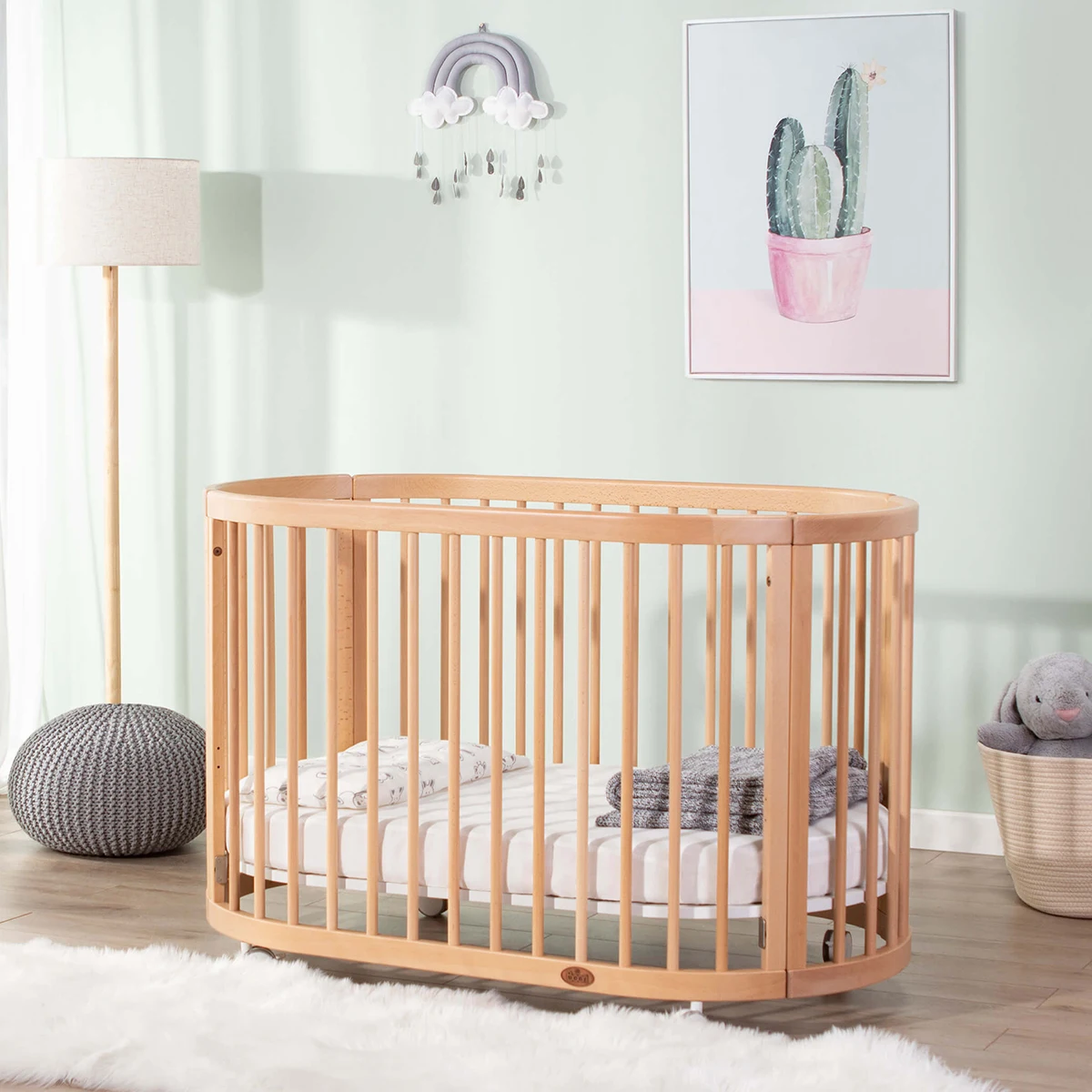 
baby cribs multifunction OEM ODM factory beech wood natural round oval baby cot bed baby furniture modern wooden cot design 