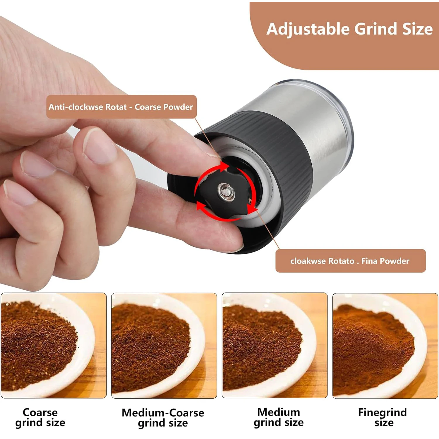 handheld Coffee Mill Custom Stainless Steel Portable Small Coffee Grinder Manual Externally Adjustable Grind Setting Ceramic