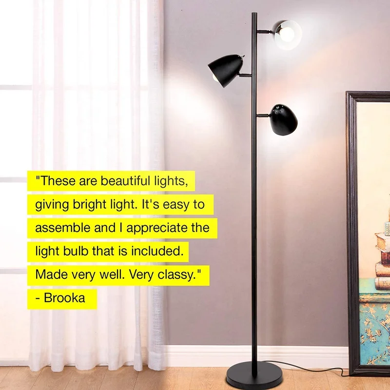 Chinese high quality three metal shade E27 floor stand reading lamp for living room