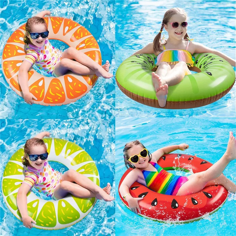 4PCS Fruit Pool Floats Watermelon Kiwi Orange Lemon Swimming Rings Inflatable Tubes Fun Water Toys for Kids Adults